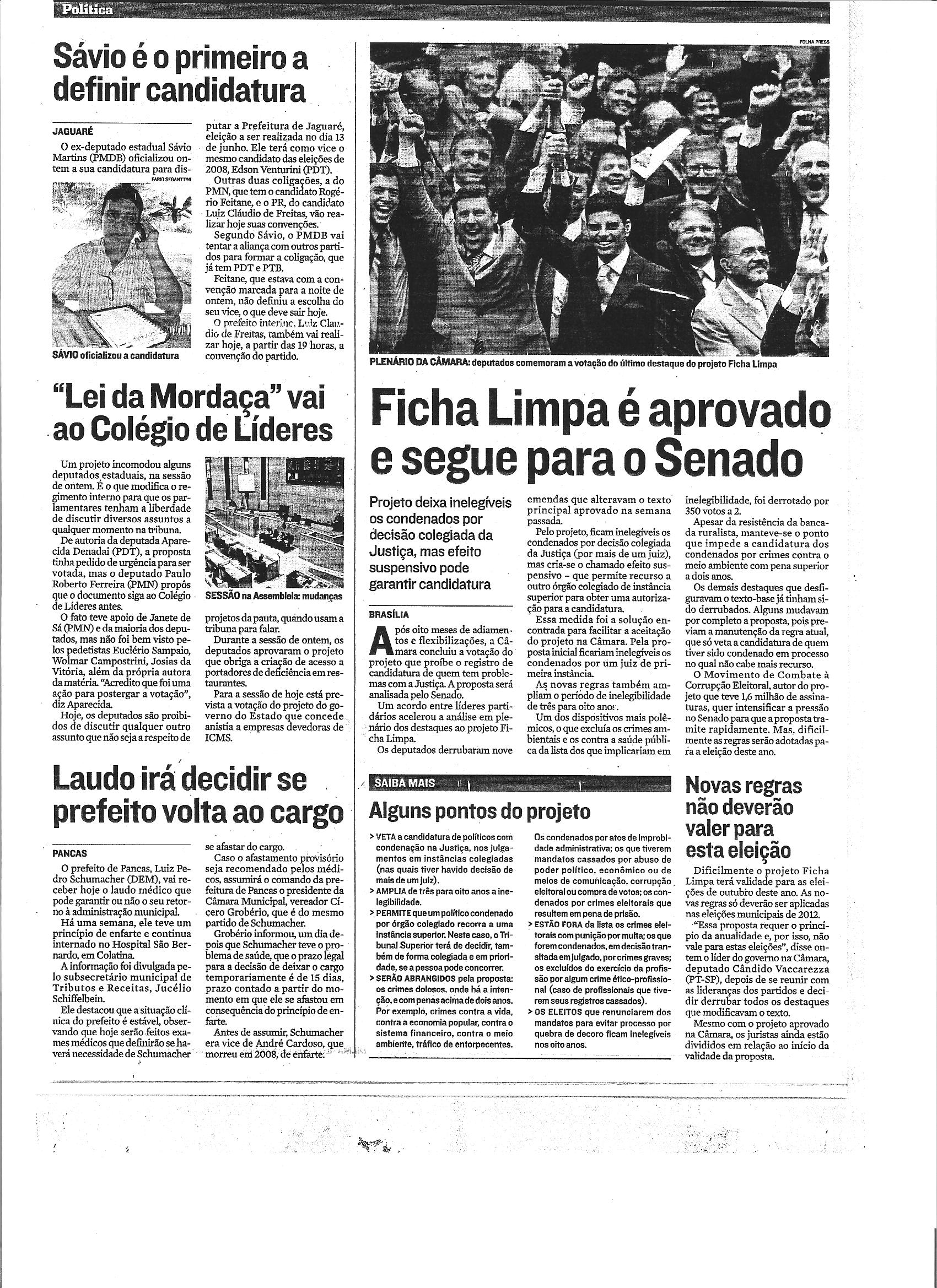 Câmara rejeita texto que desfigurava o projeto ´Ficha Limpa´